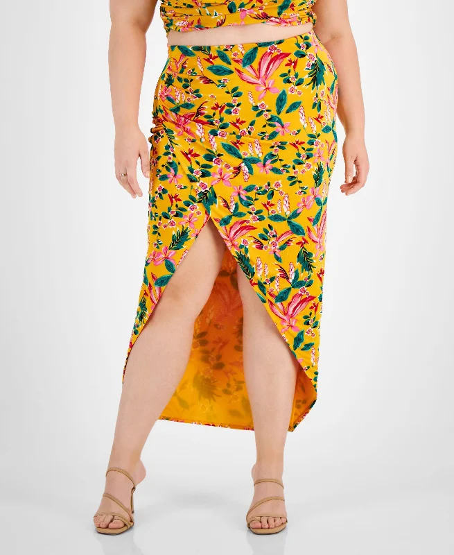 Plus Size Printed Crossover Midi Skirt lace skirt feminine