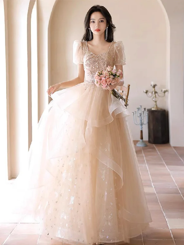 A-Line Champagne Tulle Sequin Long Prom Dress, Champagne Formal Dress Tunics Trousers formal A-Line Champagne Tulle Sequin Long Prom Dress, Champagne Formal Dress Tunics Trousers formal