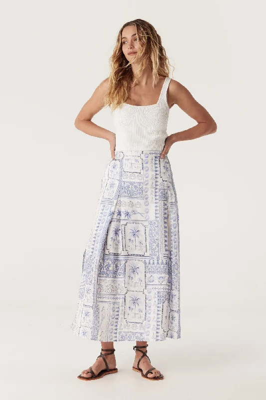 Seychelles Linen Skirt - Mermaid Print chiffon skirt lightweight