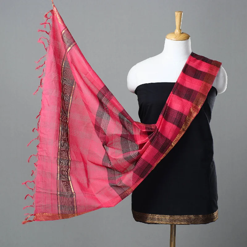 Black - 3pc Handloom Cotton Mangalagiri Dress Material 12 Tunics Leisure comfortable Black - 3pc Handloom Cotton Mangalagiri Dress Material 12 Tunics Leisure comfortable