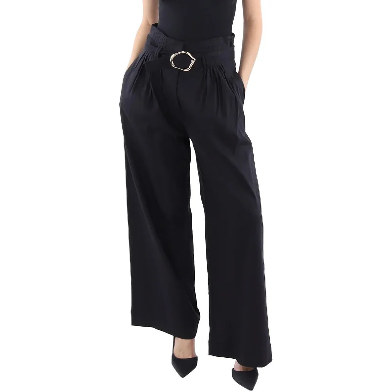CQ by CQ Womens Belted Pleated Wide Leg Pants Fashionable Tapered Leg Pants