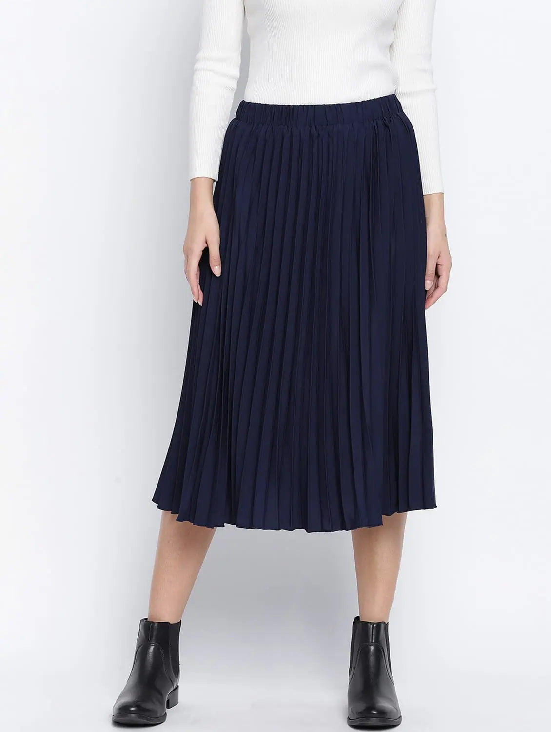 Blazed Blue Pleated Women Skirt spandex blend skirt