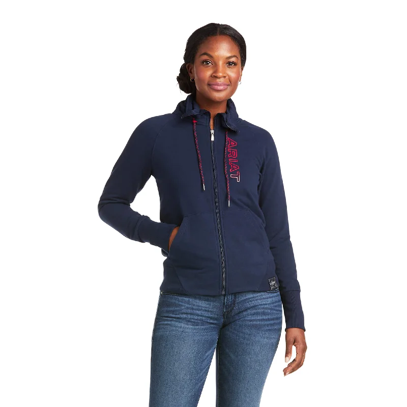 Ariat Womens Team Logo Full Zip Sweatshirt Hoodie with Half-Zip Sporty Casual