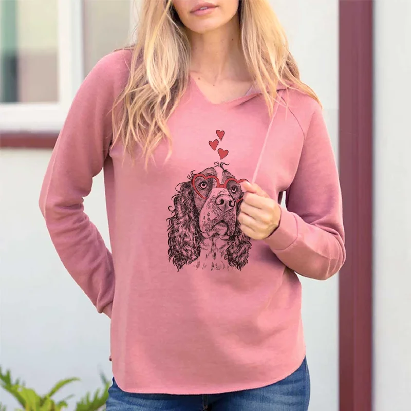 Valentine Millie Mae the English Springer Spaniel - Cali Wave Hooded Sweatshirt Hoodie with Slit Hem Functional Movement Valentine Millie Mae the English Springer Spaniel - Cali Wave Hooded Sweatshirt Hoodie with Slit Hem Functional Movement