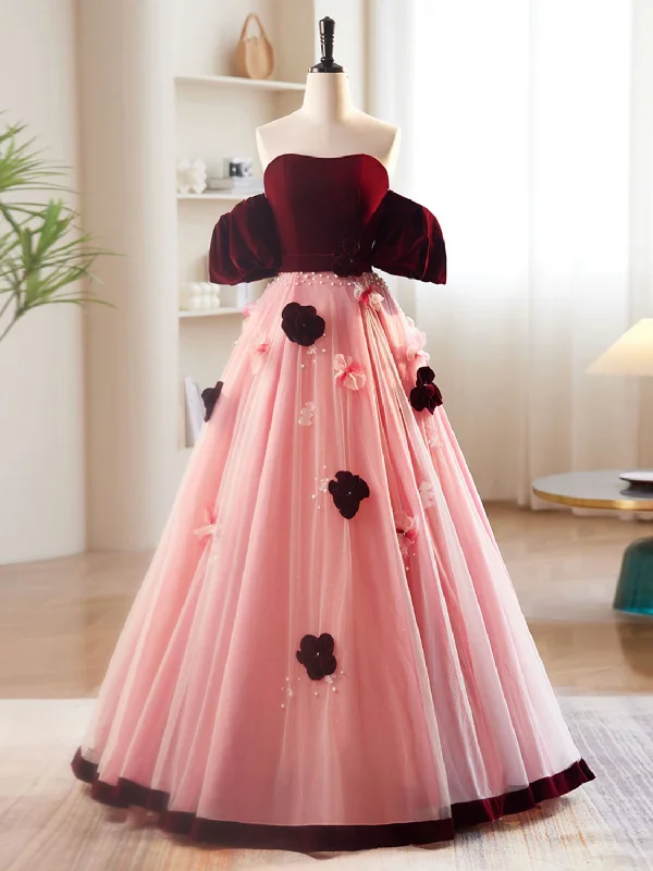 A-Line Burgundy/Pink Tulle Velvet Long Prom Dress, Burgundy Formal Dress Tunics Essential wardrobe A-Line Burgundy/Pink Tulle Velvet Long Prom Dress, Burgundy Formal Dress Tunics Essential wardrobe