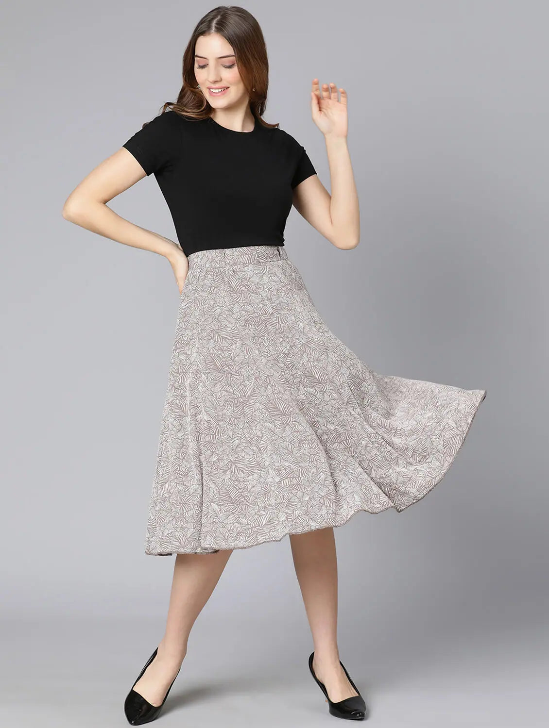 Garnish Grey Floral Print Women Skirt wool skirt sturdy