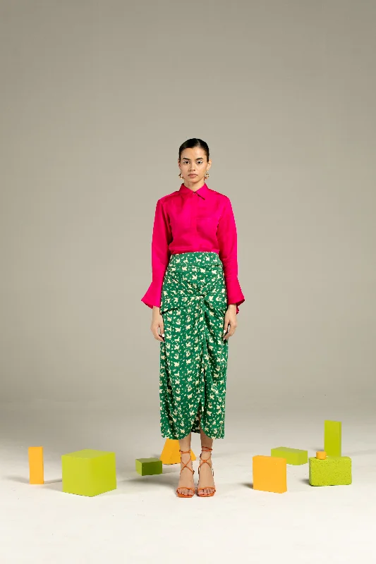 CHIDIYA DRAPED SKIRT (GREEN) wool skirt breathable