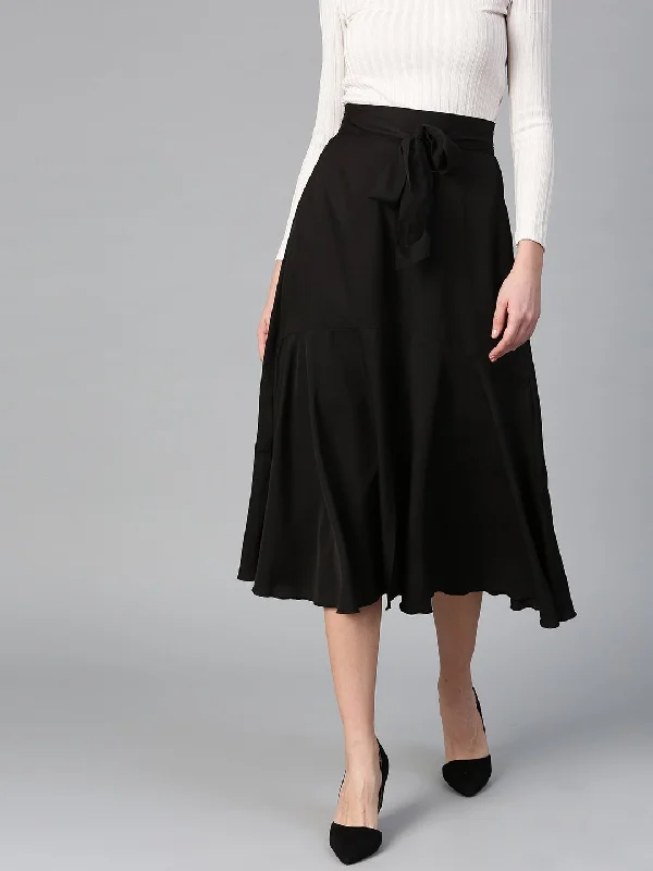 Women's Crepe A Line With Front Slit Skirt  - BitterLime leather skirt durable