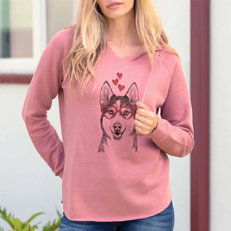 Valentine Kira the Siberian Husky - Cali Wave Hooded Sweatshirt Hoodie with Ribbed Hem Stretchable Secure Valentine Kira the Siberian Husky - Cali Wave Hooded Sweatshirt Hoodie with Ribbed Hem Stretchable Secure