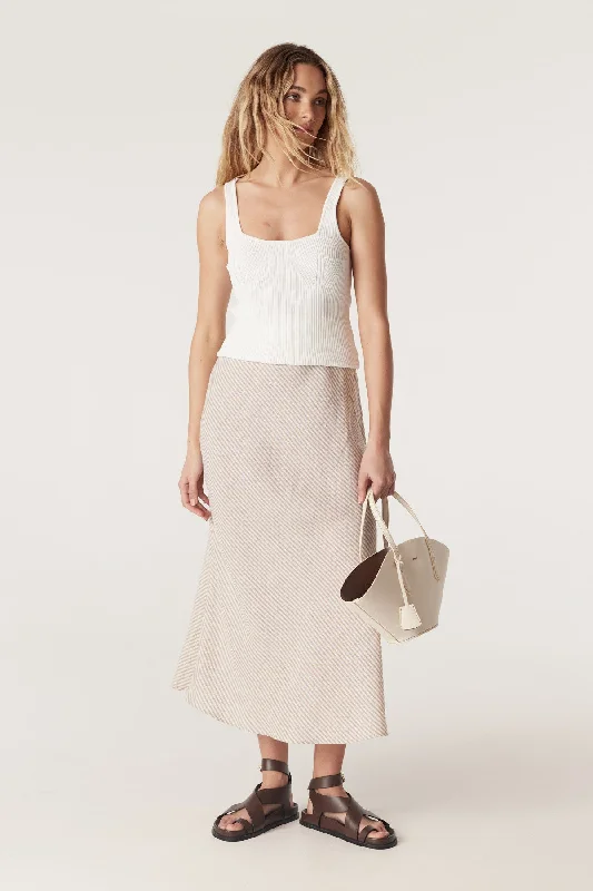 Pure Linen Bias Skirt - Natural Stripe lace skirt intricate