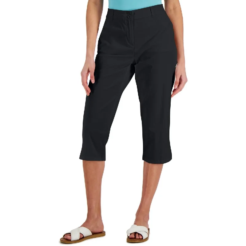 Karen Scott Womens Woven Flat Front Capri Pants Relaxed High-Waist Trousers