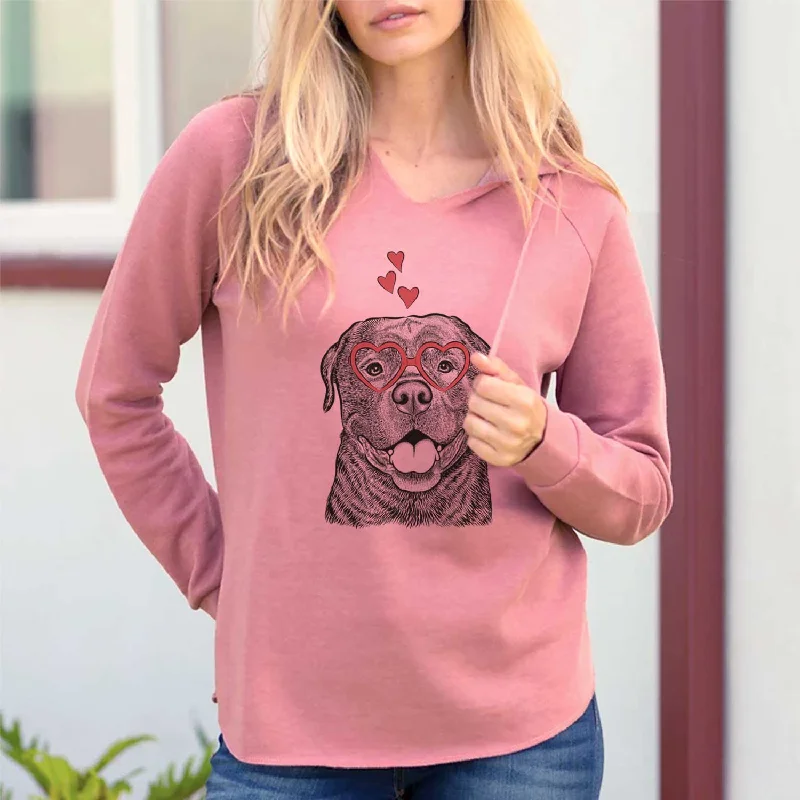 Valentine Kojak the Rottweiler - Cali Wave Hooded Sweatshirt Hoodie with Frayed Bohemian Relaxed Valentine Kojak the Rottweiler - Cali Wave Hooded Sweatshirt Hoodie with Frayed Bohemian Relaxed