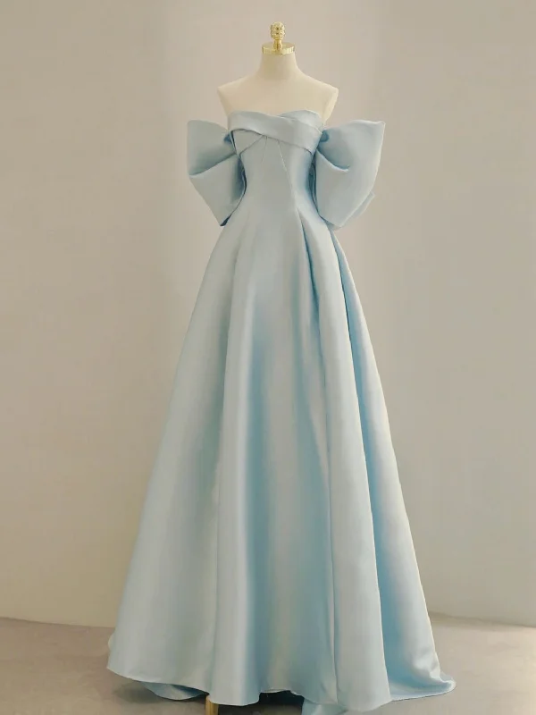 Blue A-Line Satin Long Prom Dresses, Blue Satin Evening Dresses Tunics Plaid country Blue A-Line Satin Long Prom Dresses, Blue Satin Evening Dresses Tunics Plaid country