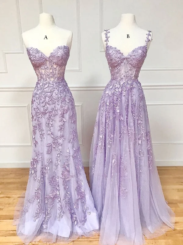 Purple Sweetheart Neck Lace Long Prom Dresses, Purple Lace Graduation Dress Tunics Fashionable trendy Purple Sweetheart Neck Lace Long Prom Dresses, Purple Lace Graduation Dress Tunics Fashionable trendy