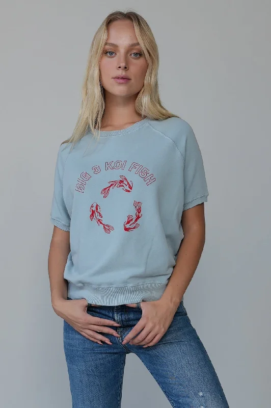 Blue Koi Fish Soft Short Sweatshirt Hooded Sweatshirt Casual Wear Street Style