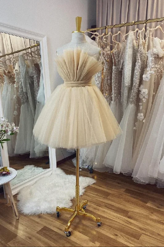 Ivory Strapless Tulle Short Party Dress Homecoming Dress,DP1747 Peplum Ruffle Cocktail Ivory Strapless Tulle Short Party Dress Homecoming Dress,DP1747 Peplum Ruffle Cocktail