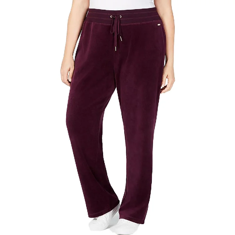 Calvin Klein Womens Plus Velour Drawstring Wide Leg Pants Soft Stretch Pants