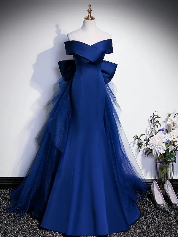 Royal Blue Mermaid Satin Long Prom Dress, Off Shoulder Blue Evening Dress Tunics Leisure comfortable Royal Blue Mermaid Satin Long Prom Dress, Off Shoulder Blue Evening Dress Tunics Leisure comfortable