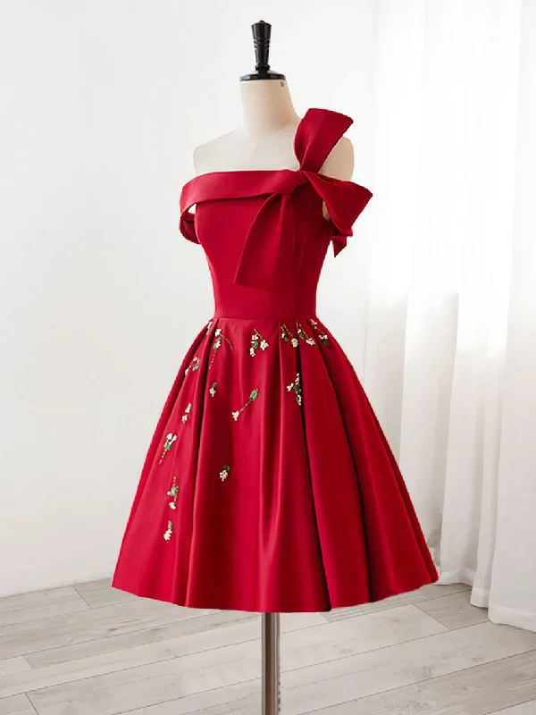 A-Line Satin Burgundy Short Prom Dress, Burgundy Homecoming Dress with Beading Tunics Practical durable A-Line Satin Burgundy Short Prom Dress, Burgundy Homecoming Dress with Beading Tunics Practical durable