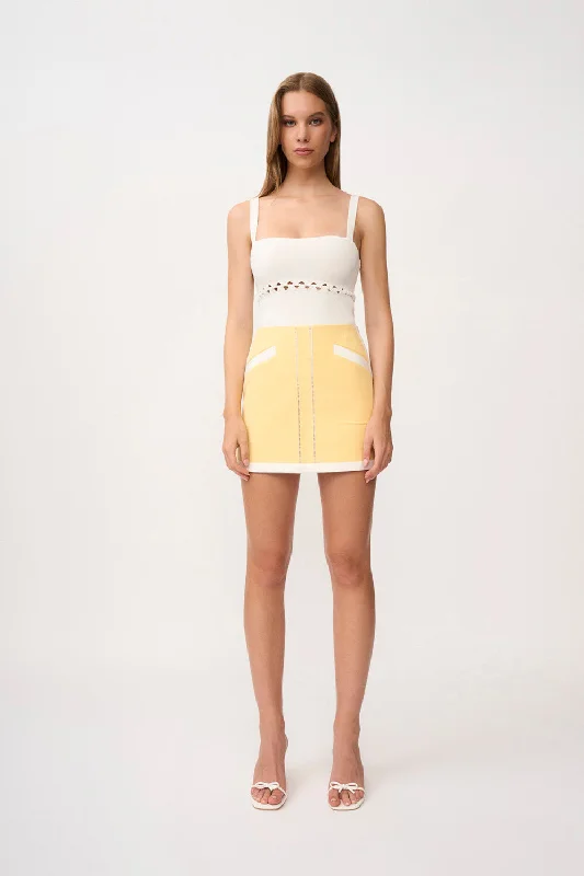 Lemon Splice Mini Skirt - Yellow Ivory pencil skirt chic