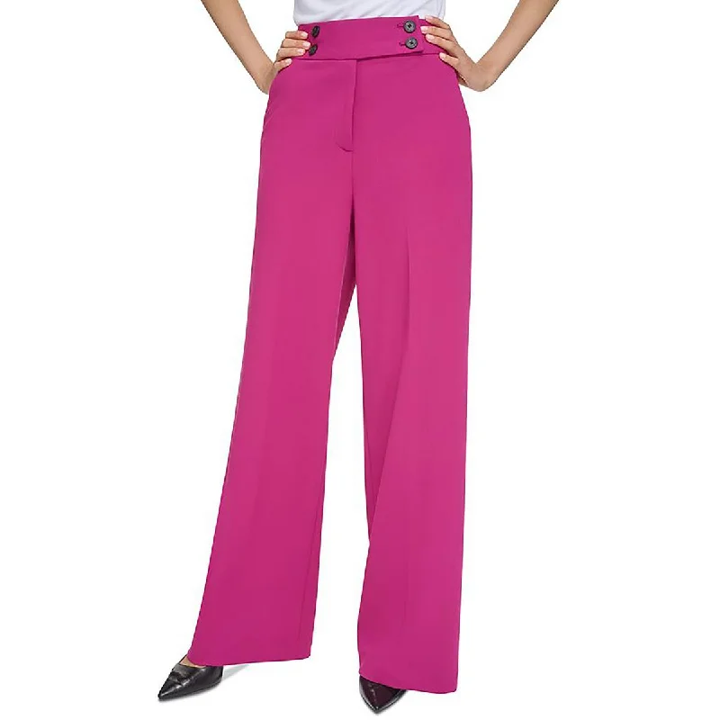 Calvin Klein Womens High Rise Business Wide Leg Pants Casual Plaid Pants
