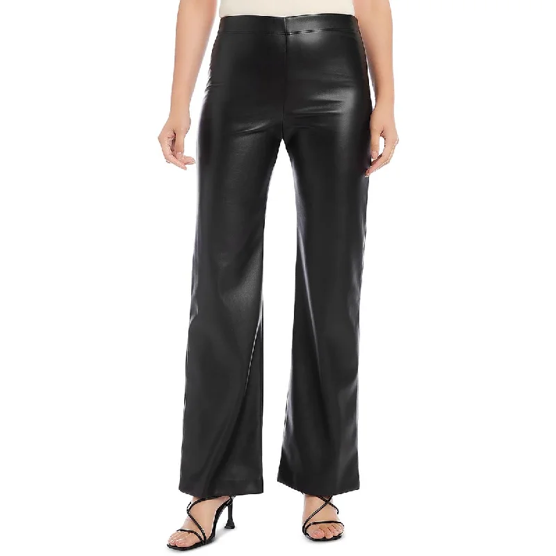 Karen Kane Womens Faux Leather Pull On Wide Leg Pants Stylish Harem Pants