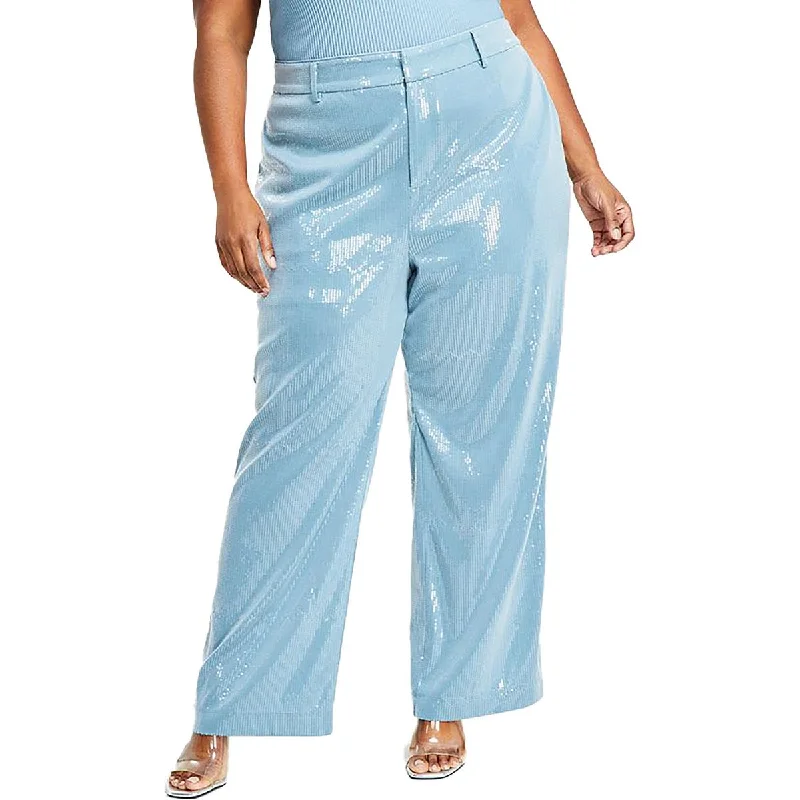 Nina Parker Womens Plus Sequined Wide Leg Dress Pants Relaxed Lounge Trousers