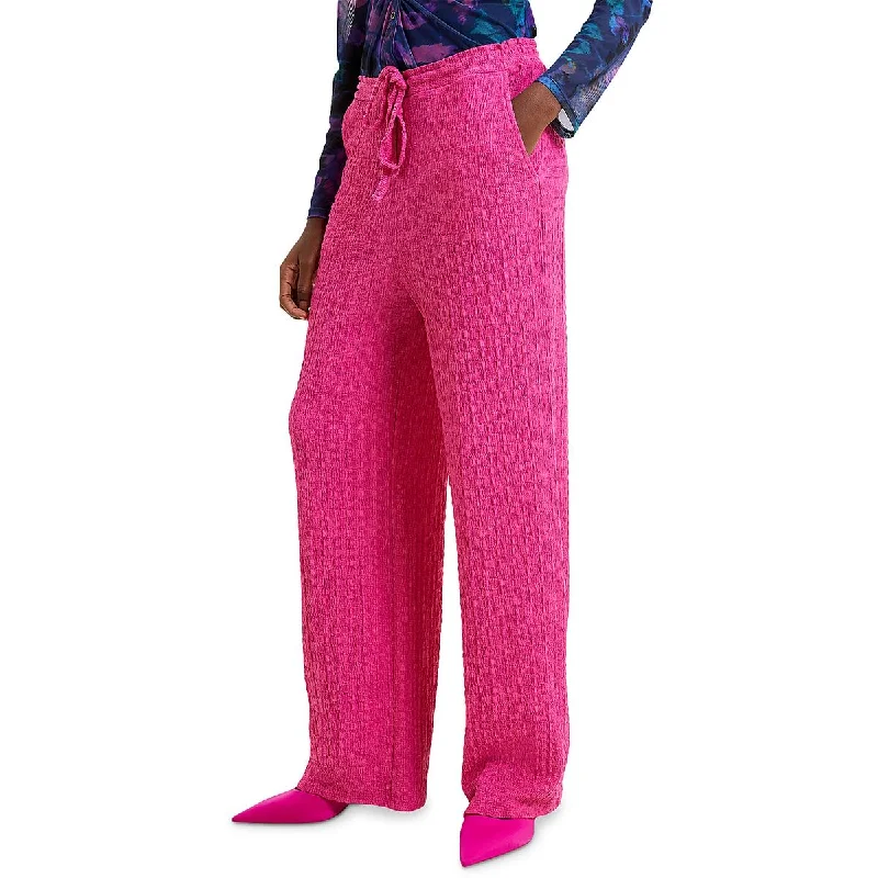 French Connection Womens Tash Drawstring Smocked Wide Leg Pants Casual Yoga Pants