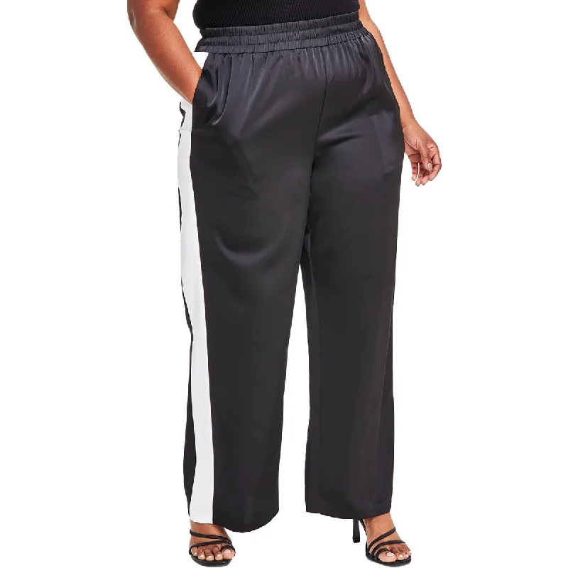Nina Parker Womens Plus Colorblock High Rise Wide Leg Pants Soft Stretch Trousers