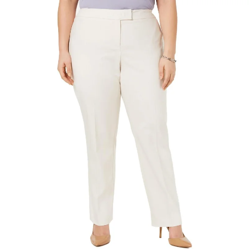 Anne Klein Womens Plus Solid Mid-Rise Straight Leg Pants Stretch Fit Pants
