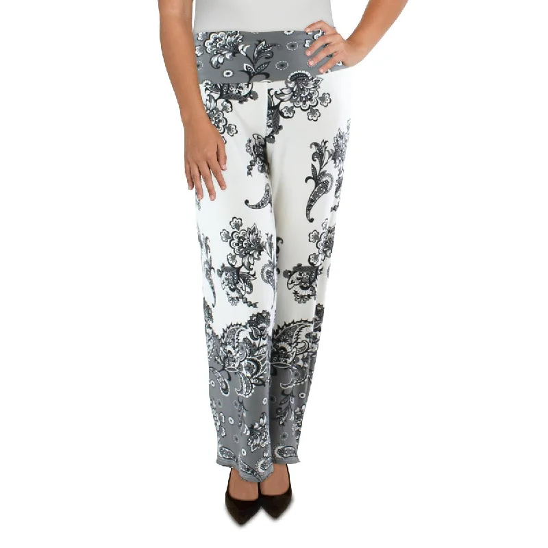 White Mark Womens Plus Fold-Over Waist Paisley Palazzo Pants Casual Track Pants