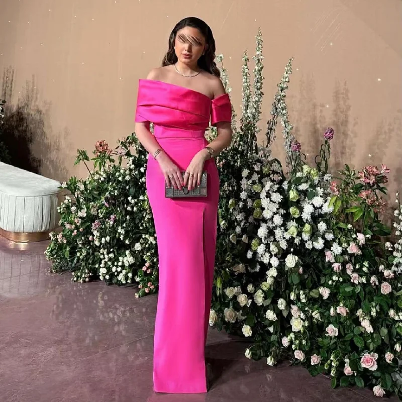 Elegant Fuchsia Off Shoulder Evening Dress SF108 Tunics Floral girly