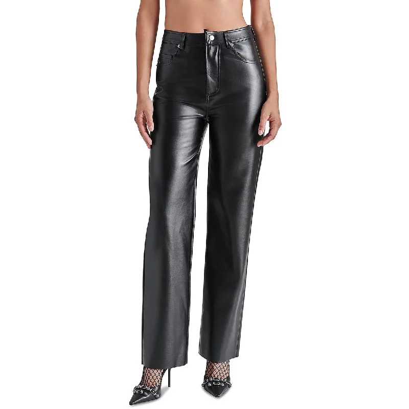 Steve Madden Womens Loren Faux Leather Mid-Rise Straight Leg Pants Modern Skinny Pants Steve Madden Womens Loren Faux Leather Mid-Rise Straight Leg Pants Modern Skinny Pants