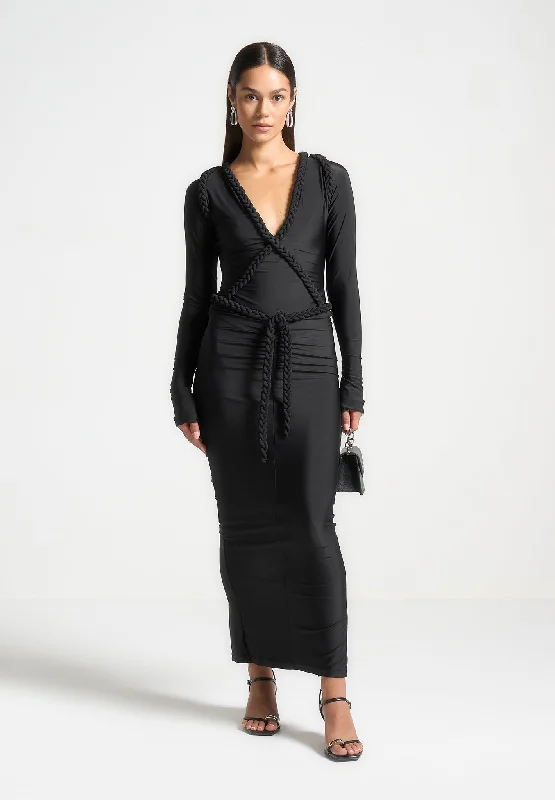 Plait Detail Midaxi Skirt - Black lace skirt feminine