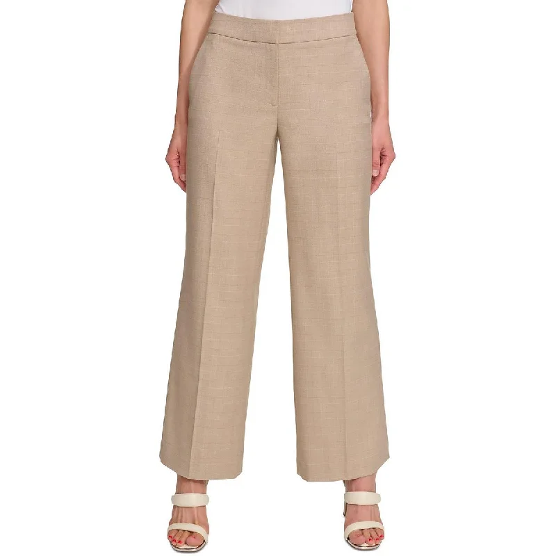 DKNY Womens High Waist Window Pane Wide Leg Pants Cozy Fitted Pants