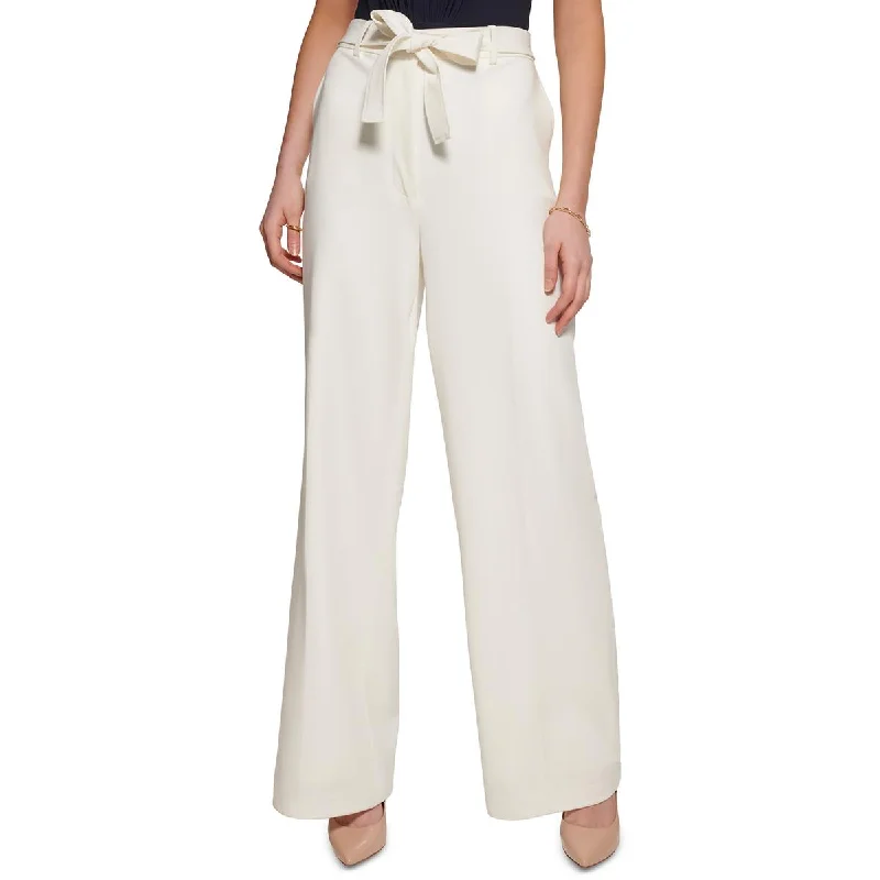 Tommy Hilfiger Womens Tie Waist High Rise Wide Leg Pants Cozy Fitted Pants