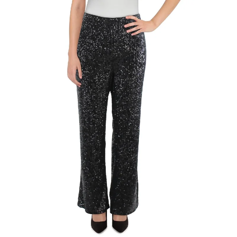 MSK Womens Plus Sequined Mesh Palazzo Pants Classic Flared Pants