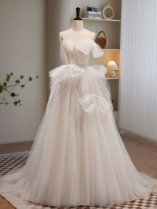 Light Champagne Tulle Beading Long Prom Dress, Light Champagne Formal Dress Elegant Long Evening Light Champagne Tulle Beading Long Prom Dress, Light Champagne Formal Dress Elegant Long Evening