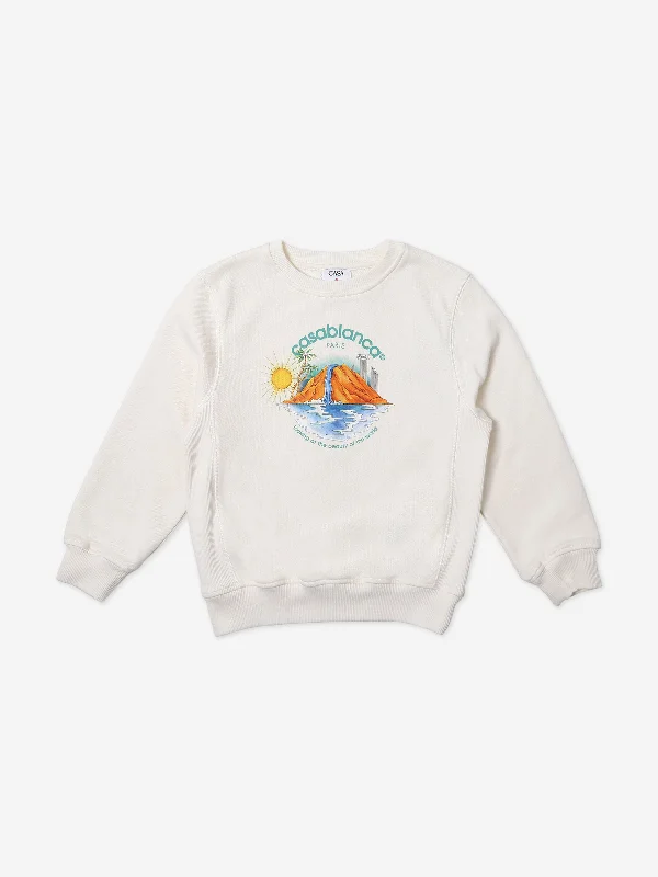 Casablanca Kids Oasis Print Sweatshirt in White Hoodie Jacket Zipper Layering
