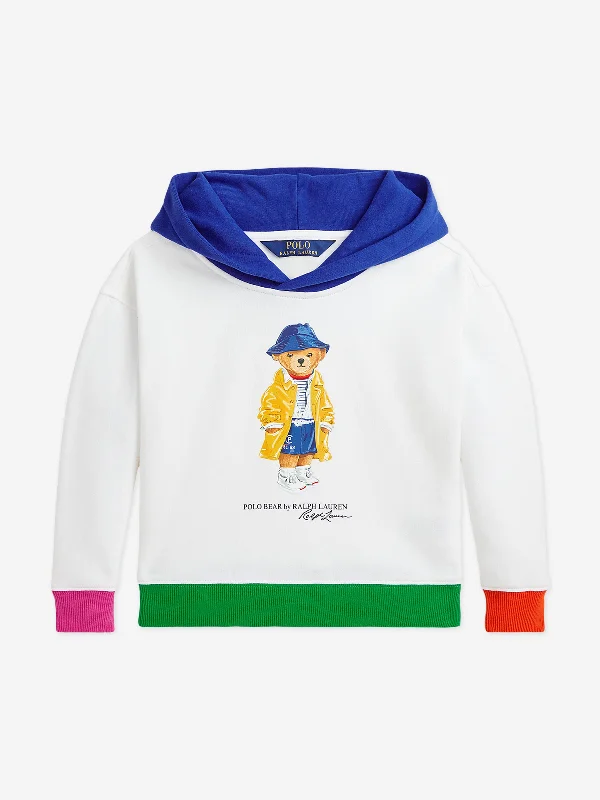 Girls Polo Bear Hoodie in White Oversized Hoodie Comfort Casual