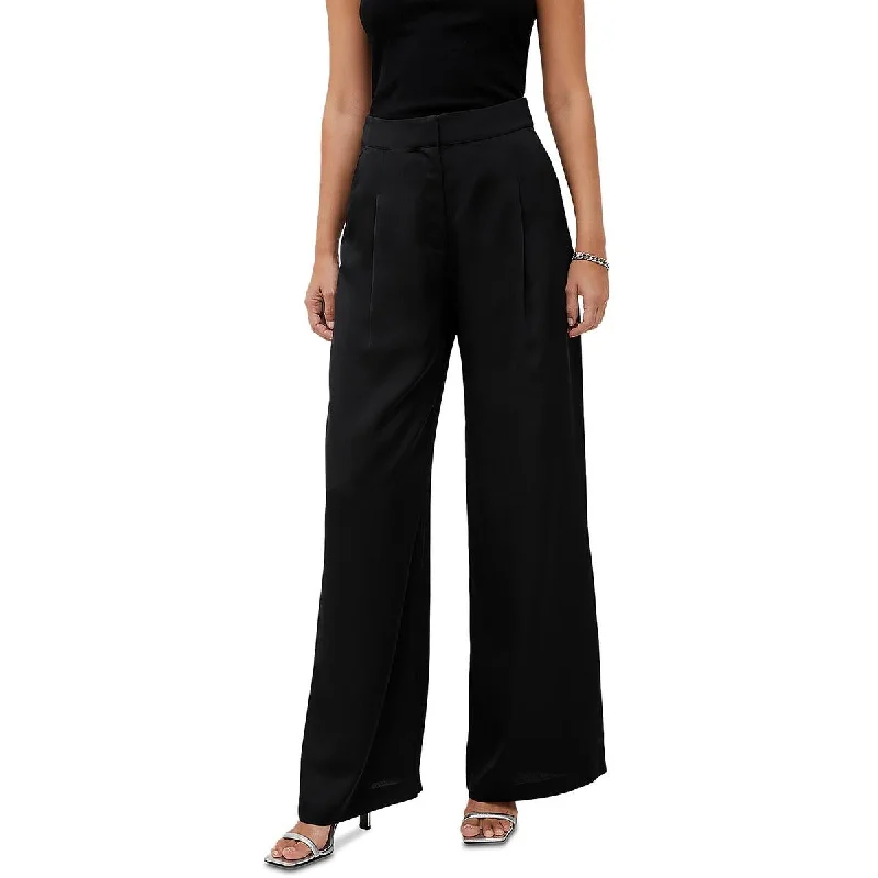 French Connection Womens Harlow Satin Pleated Wide Leg Pants Formal Wide-Leg Pants
