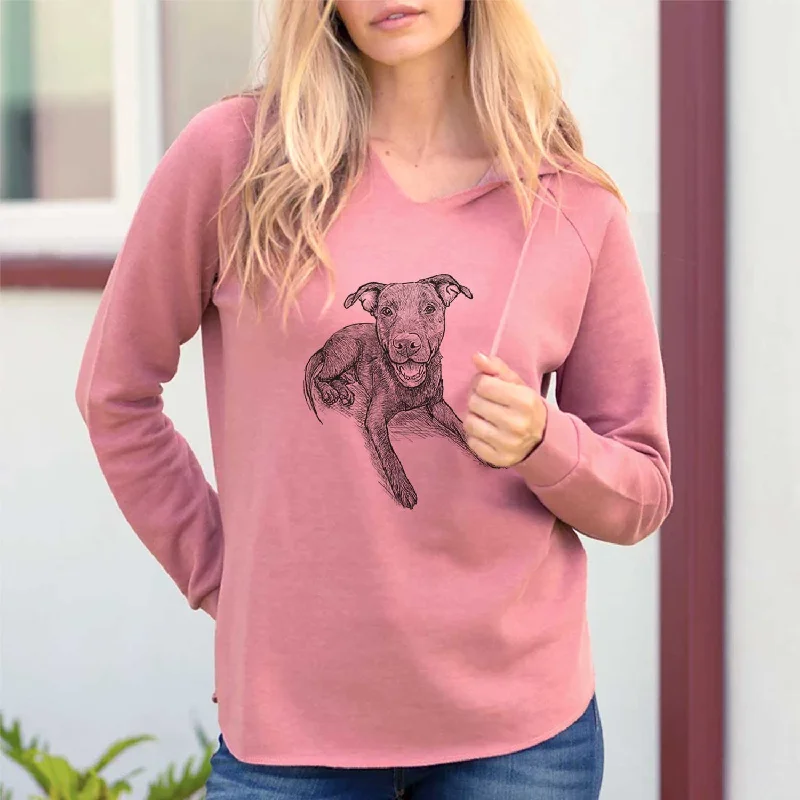 Doodled Forrest the Mixed Breed - Cali Wave Hooded Sweatshirt Hoodie with Raw Hem Edgy Unfinished Doodled Forrest the Mixed Breed - Cali Wave Hooded Sweatshirt Hoodie with Raw Hem Edgy Unfinished