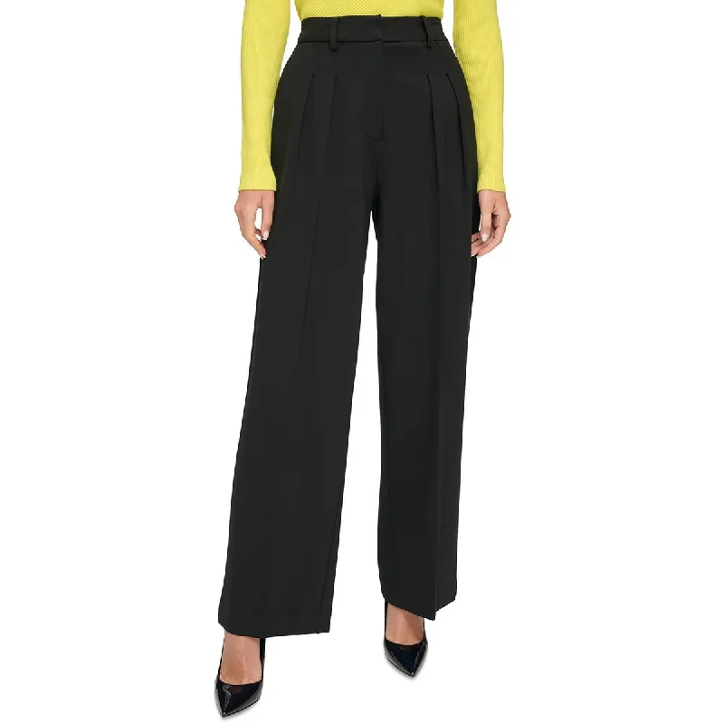 DKNY Womens Pleated High Rise Wide Leg Pants Casual Sweatpants Style