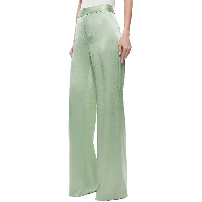 Alice and Olivia Womens Deanna Satin High Waist Wide Leg Pants Casual Wide Pants