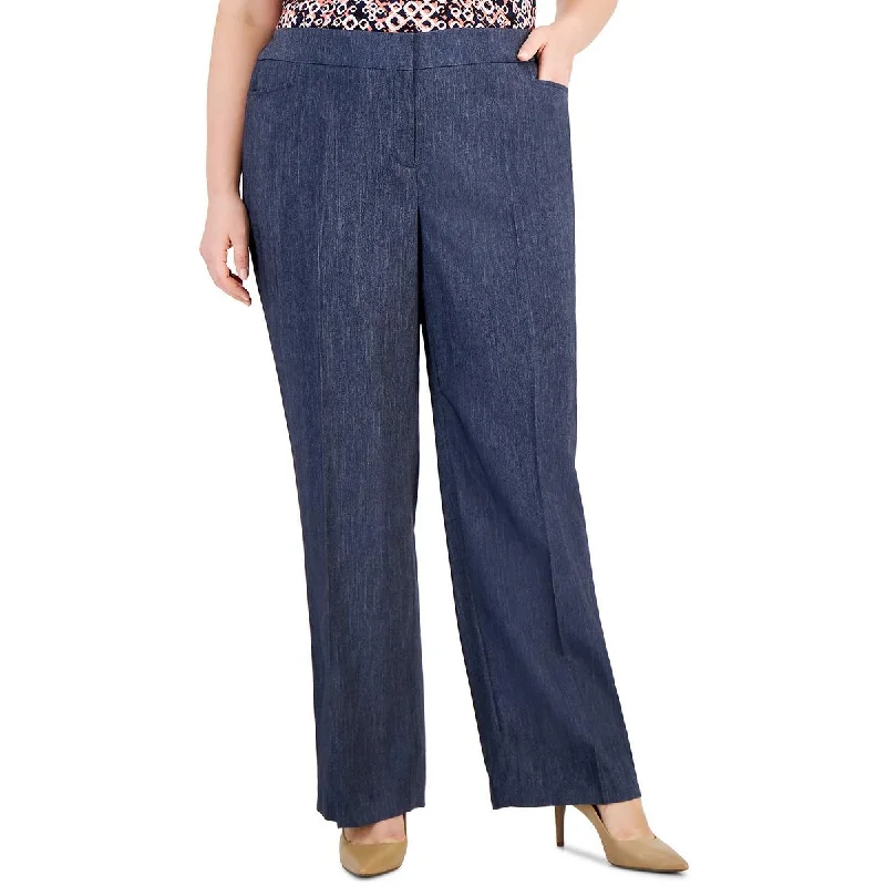 Kasper Womens Plus High Rise Work Wear Straight Leg Pants Comfy High-Waist Jeans