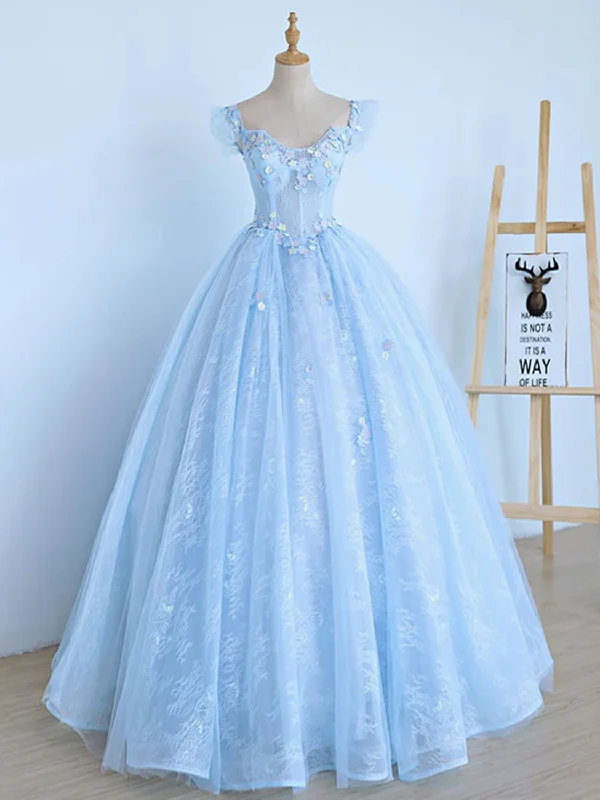 Blue A-Line Tulle Lace Long Prom Dresses, Blue Lace Formal Evening Dresses Halter Neckline Beach Blue A-Line Tulle Lace Long Prom Dresses, Blue Lace Formal Evening Dresses Halter Neckline Beach