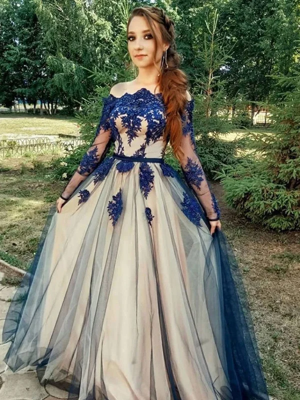 A Line Long Sleeves Blue Lace Prom Dresses, Long Sleeves Blue Lace Formal Graduation Homecoming Dresses Tunics Versatile functional A Line Long Sleeves Blue Lace Prom Dresses, Long Sleeves Blue Lace Formal Graduation Homecoming Dresses Tunics Versatile functional
