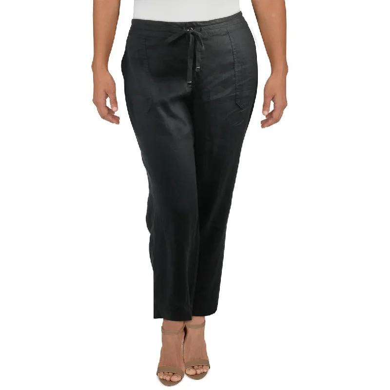 Lauren Ralph Lauren Womens Plus Jovonie Linen Drawstring Closure Wide Leg Pants Casual Drawstring Pants