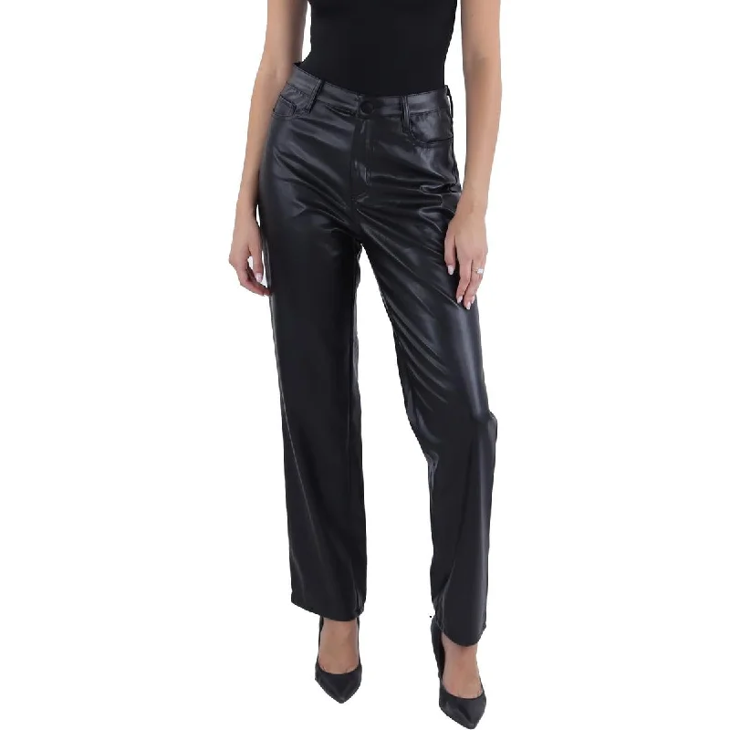 Dollhouse Womens Amber Faux Leather High Rise Wide Leg Pants Soft Stretch Pants