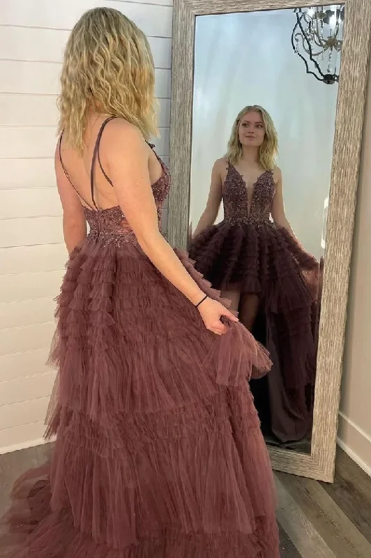 A-Line Tulle Tiered Cute Party Dress Homecoming Dress,DP1745 Pleated Skirt Elegant
